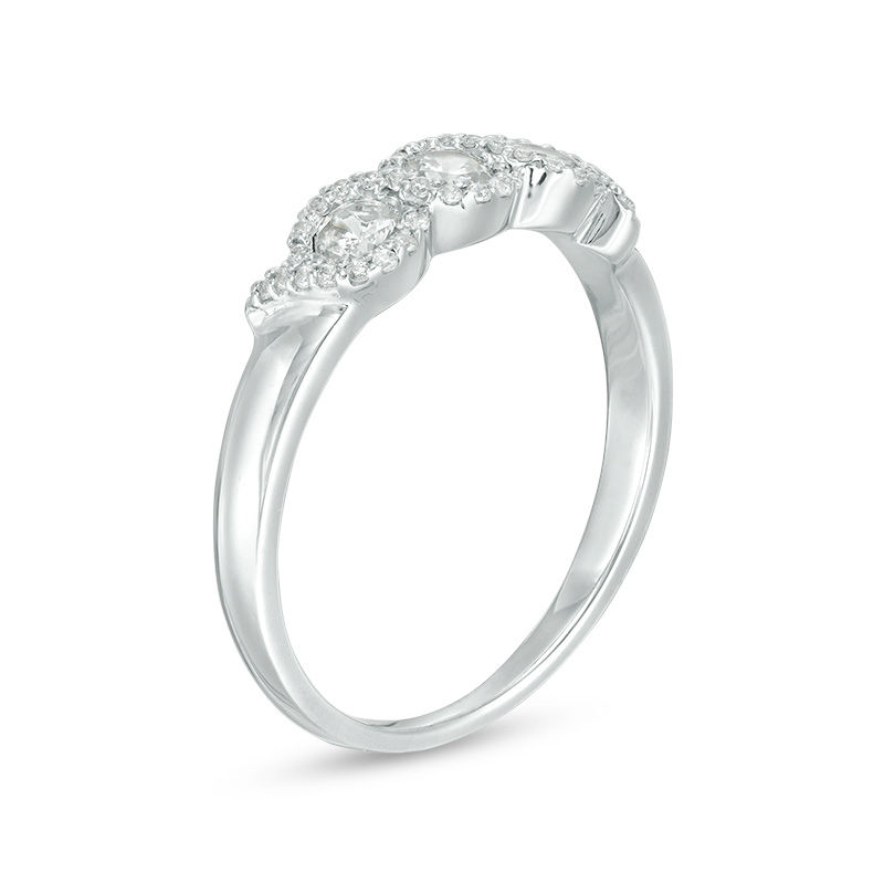 Main Image 2 of 0.45 CT. T.W. Diamond Three Stone Twist Frame Engagement Ring in 10K White Gold