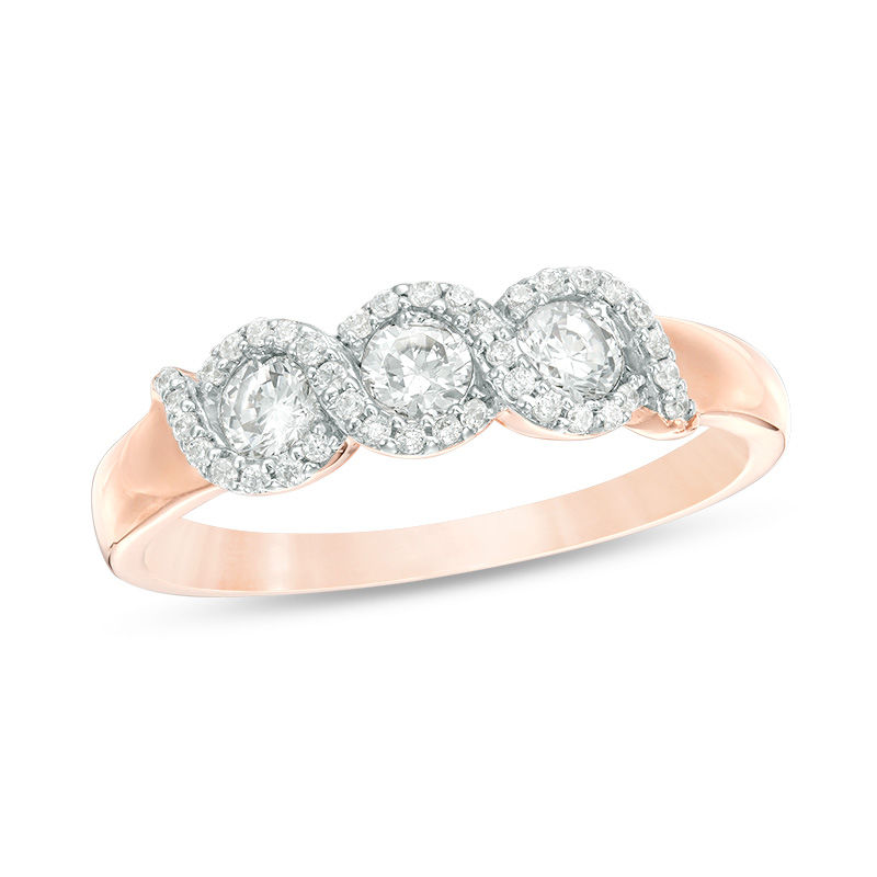 0.45 CT. T.W. Diamond Three Stone Twist Frame Engagement Ring in 10K Rose Gold|Peoples Jewellers