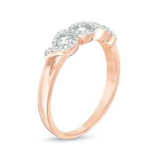 0.45 CT. T.W. Diamond Three Stone Twist Frame Engagement Ring in 10K Rose Gold