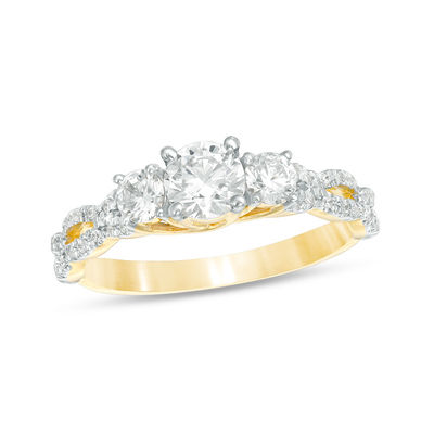 0.95 CT. T.W. Diamond Three Stone Braid Engagement Ring in 10K Gold