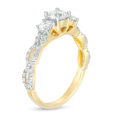 0.95 CT. T.W. Diamond Three Stone Braid Engagement Ring in 10K Gold