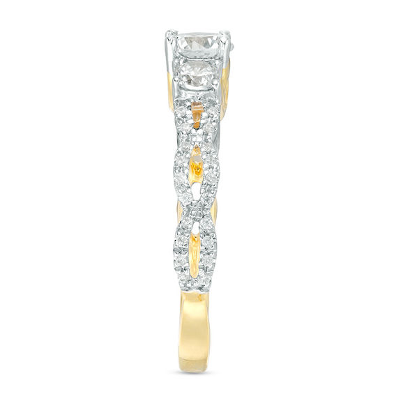 0.95 CT. T.W. Diamond Three Stone Braid Engagement Ring in 10K Gold