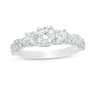 0.95 CT. T.W. Diamond Three Stone Braid Engagement Rink in 10K White Gold