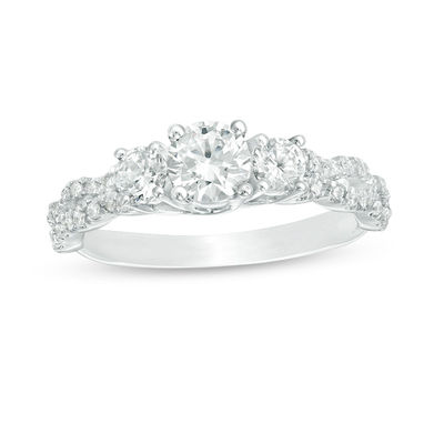 0.95 CT. T.W. Diamond Three Stone Braid Engagement Rink in 10K White Gold