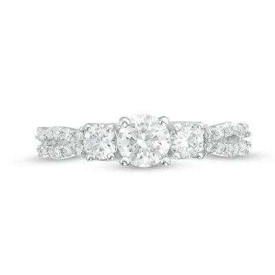 0.95 CT. T.W. Diamond Three Stone Braid Engagement Rink in 10K White Gold