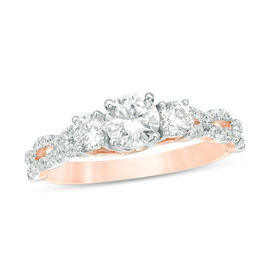 0.95 CT. T.W. Diamond Three Stone Braid Engagement Ring in 10K Rose Gold