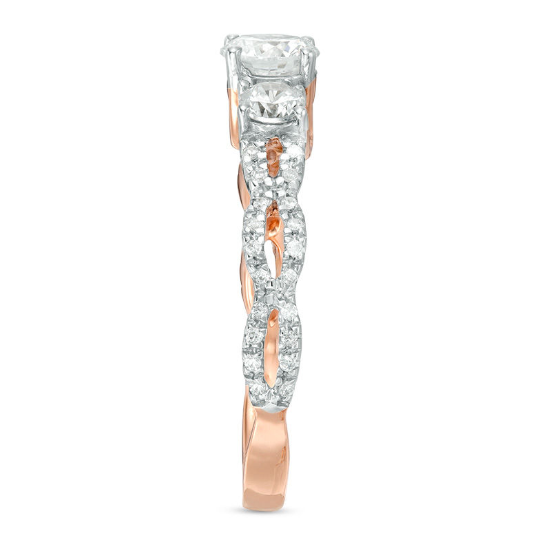 0.95 CT. T.W. Diamond Three Stone Braid Engagement Ring in 10K Rose Gold|Peoples Jewellers