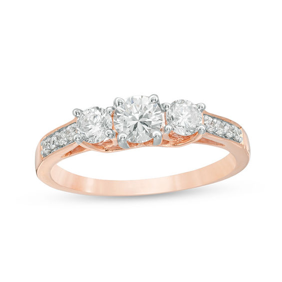 0.69 CT. T.W. Diamond Three Stone Engagement Ring in 10K Rose Gold