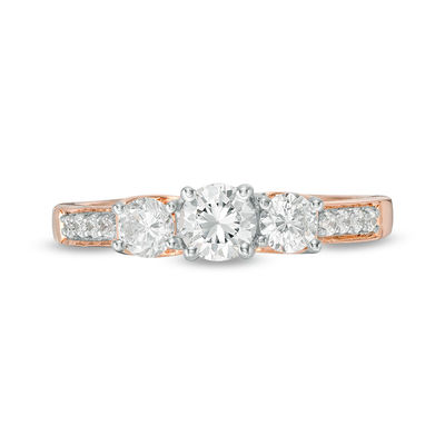 0.69 CT. T.W. Diamond Three Stone Engagement Ring in 10K Rose Gold