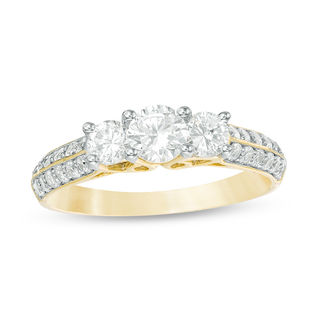 0.95 CT. T.W. Diamond Three Stone Two Row Engagement Ring in 10K Gold