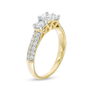 0.95 CT. T.W. Diamond Three Stone Two Row Engagement Ring in 10K Gold