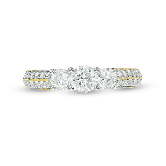 0.95 CT. T.W. Diamond Three Stone Two Row Engagement Ring in 10K Gold