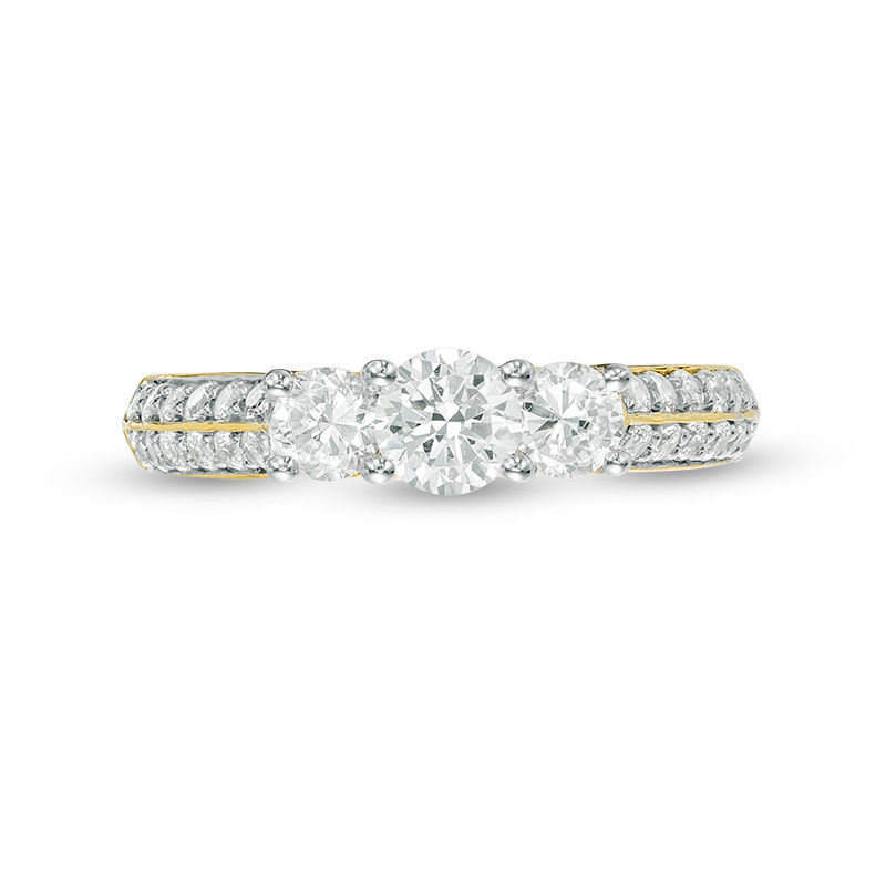 0.95 CT. T.W. Diamond Three Stone Two Row Engagement Ring in 10K Gold