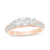 0.95 CT. T.W. Diamond Three Stone Two Row Engagement  Ring in 10K Rose Gold