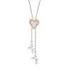 Diamond Accent Heart and Heartbeat Lariat Bolo Necklace in Sterling Silver and 10K Rose Gold - 26.5"