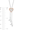 Diamond Accent Heart and Heartbeat Lariat Bolo Necklace in Sterling Silver and 10K Rose Gold - 26.5"