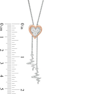 Diamond Accent Heart and Heartbeat Lariat Bolo Necklace in Sterling Silver and 10K Rose Gold - 26.5"