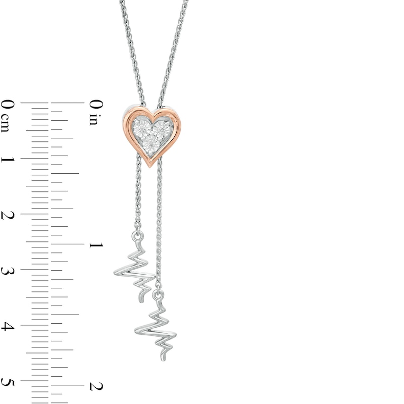 Diamond Accent Heart and Heartbeat Lariat Bolo Necklace in Sterling Silver and 10K Rose Gold - 26.5"|Peoples Jewellers