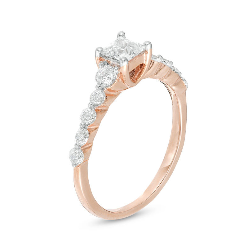 0.95 CT. T.W. Princess-Cut Diamond Three Stone Engagement Ring in 10K Rose Gold|Peoples Jewellers