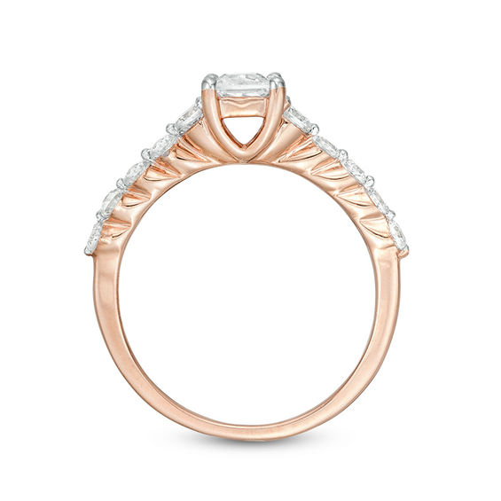 0.95 CT. T.W. Princess-Cut Diamond Three Stone Engagement Ring in 10K Rose Gold