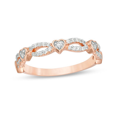 0.23 CT. T.W. Diamond Alternating Heart Stackable Band in 10K Rose Gold