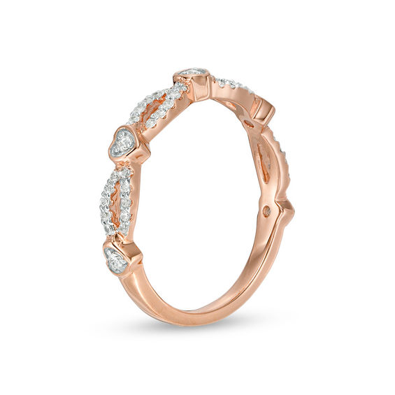 0.23 CT. T.W. Diamond Alternating Heart Stackable Band in 10K Rose Gold