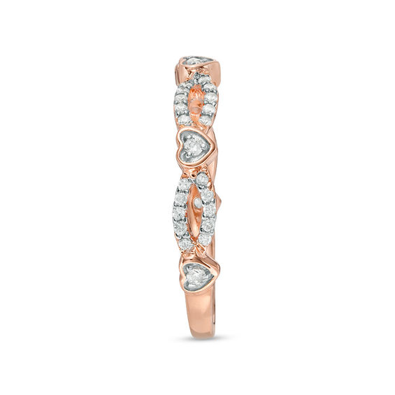 0.23 CT. T.W. Diamond Alternating Heart Stackable Band in 10K Rose Gold