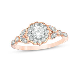 Gift Ideas Peoples Jewellers - t w diamond ornate flower frame leaf sides ring in 10k rose gold