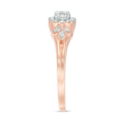 0.29 CT. T.W. Diamond Frame Leaf Sides Ring in 10K Rose Gold