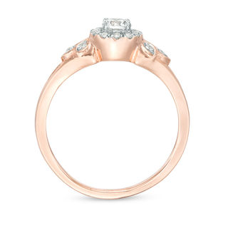 0.29 CT. T.W. Diamond Frame Leaf Sides Ring in 10K Rose Gold