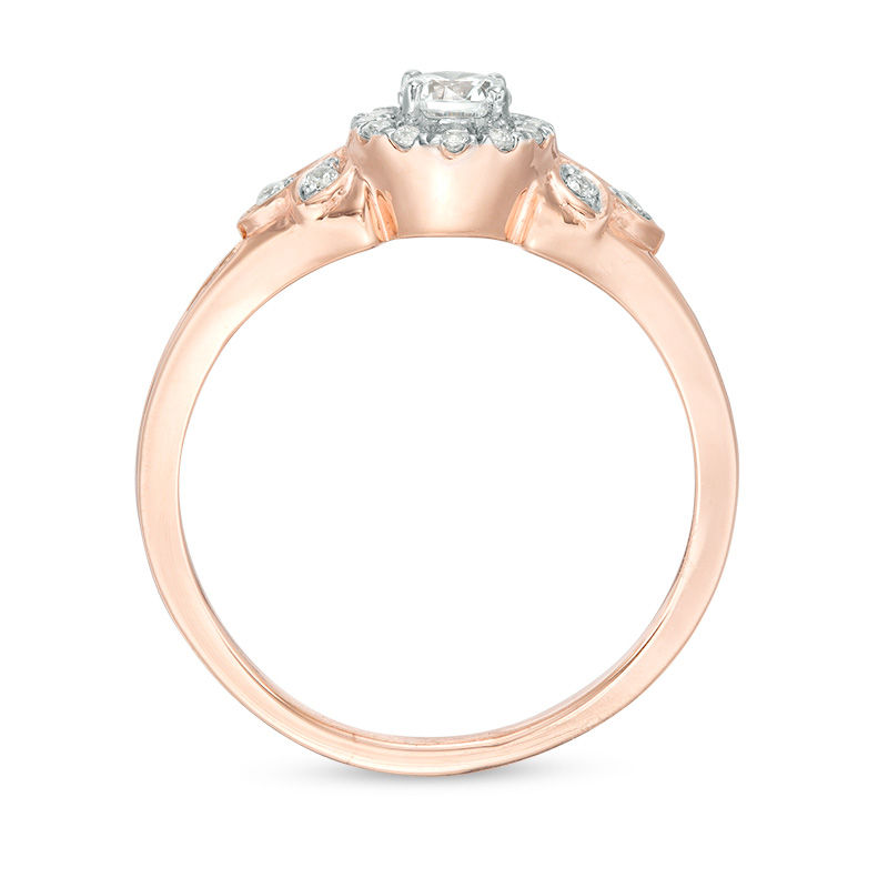 0.29 CT. T.W. Diamond Frame Leaf Sides Ring in 10K Rose Gold|Peoples Jewellers