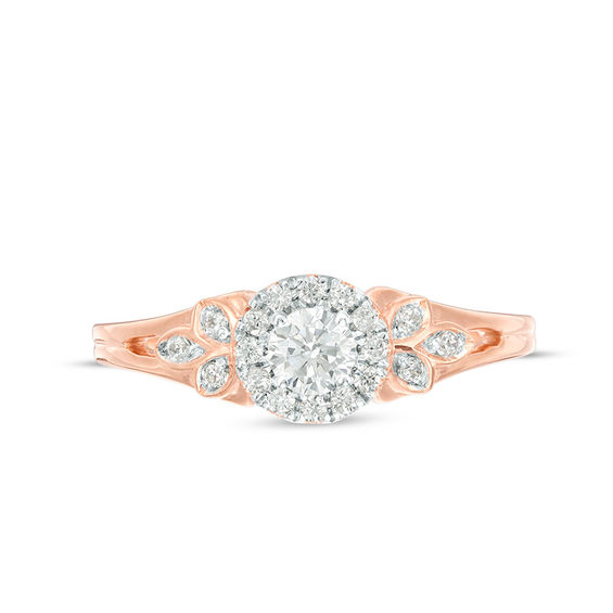 0.29 CT. T.W. Diamond Frame Leaf Sides Ring in 10K Rose Gold