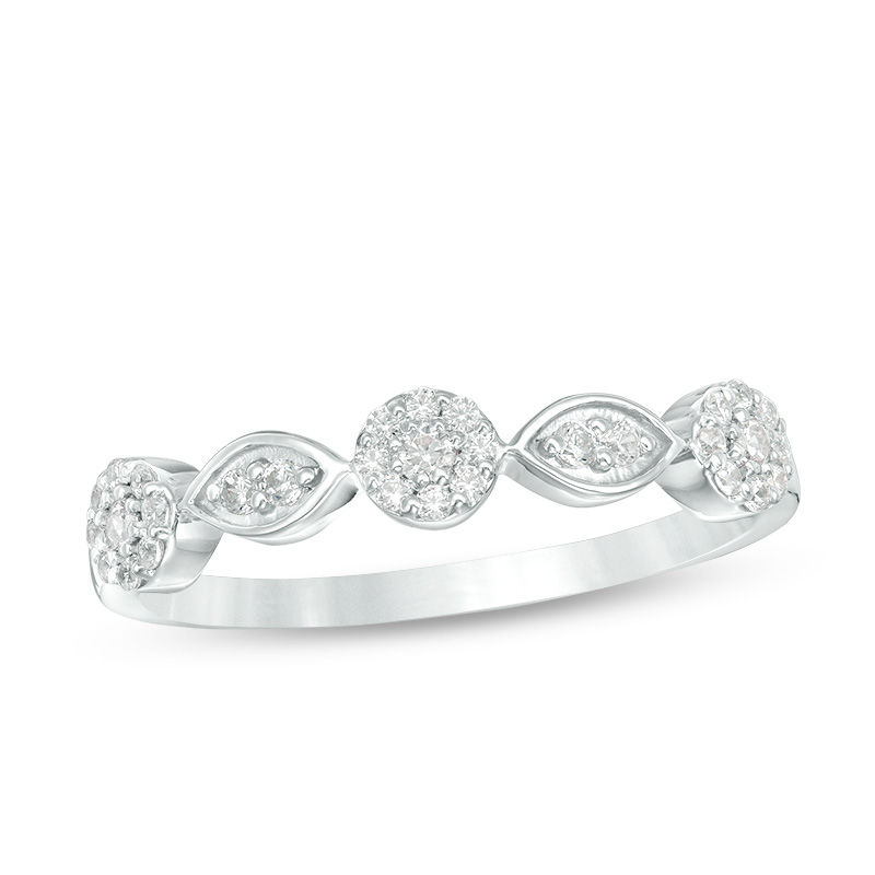 Main Image 1 of 0.18 CT. T.W. Composite Diamond Flower and Leaf Stackable Band in 10K White Gold