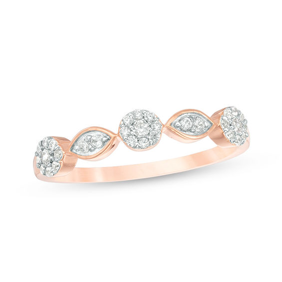 0.18 CT. T.W. Composite Diamond Flower and Leaf Stackable Band in 10K Rose Gold