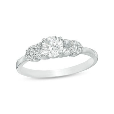 0.37 CT. T.W. Diamond Leaf-Sides Engagement Ring in 10K White Gold