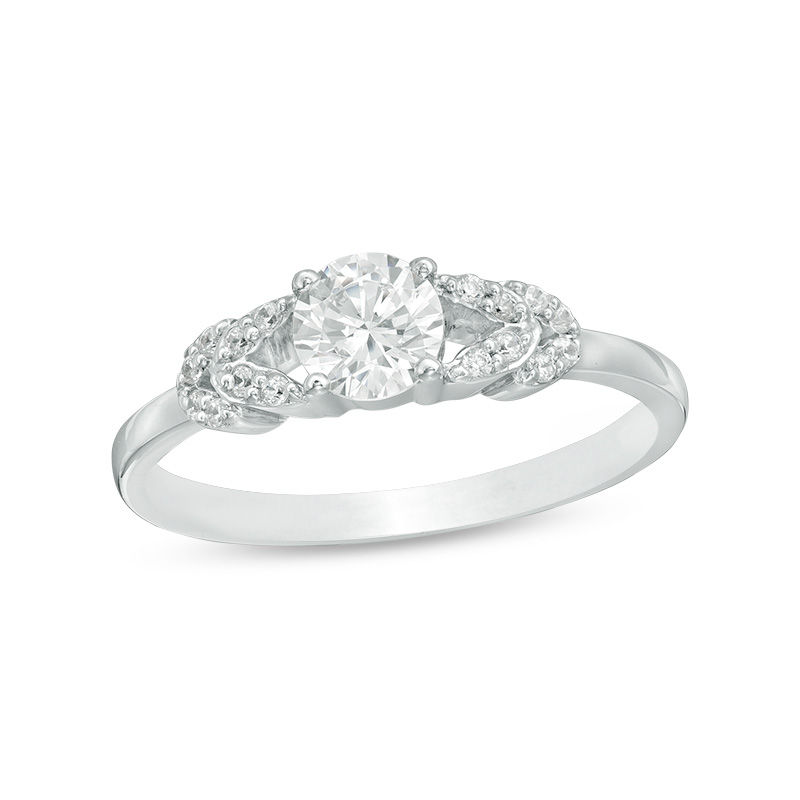 0.37 CT. T.W. Diamond Leaf-Sides Engagement Ring in 10K White Gold ...