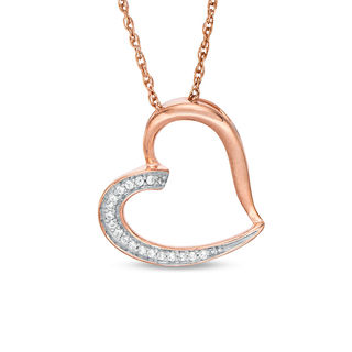 0.04 CT. T.W. Diamond Tilted Heart Pendant in 10K Rose Gold