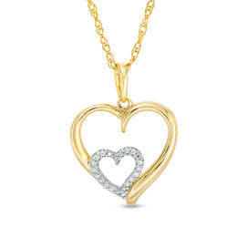 0.04 CT. T.W. Diamond Double Heart Pendant in 10K Gold