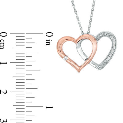 0.04 CT. T. W. Diamond Interlocking Hearts Pendant in Sterling Silver and 10K Rose Gold