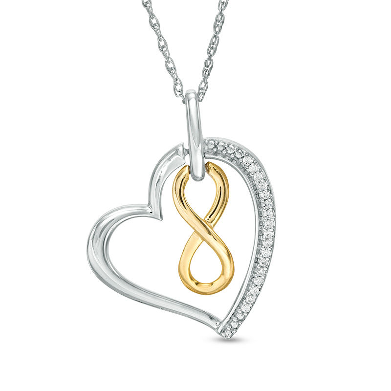 0.04 CT. T.W. Diamond Looped Infinity Tilted Heart Pendant in Sterling Silver and 10K Gold|Peoples Jewellers