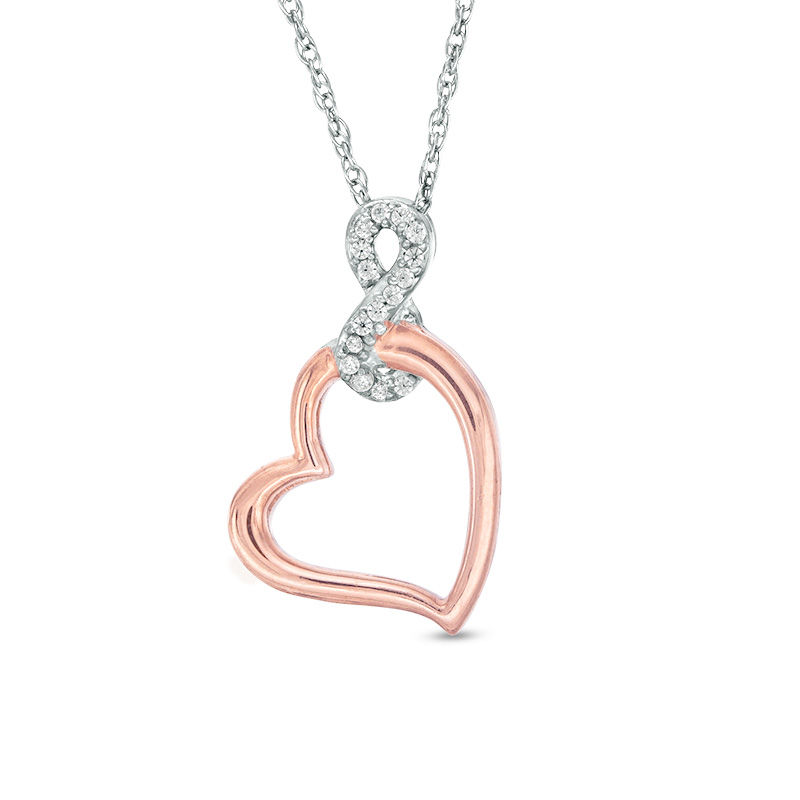 0.04 CT. T.W. Diamond Infinity Tilted Heart Pendant in Sterling Silver and 10K Rose Gold|Peoples Jewellers