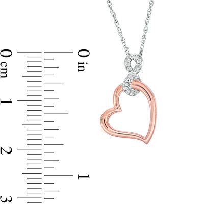 0.04 CT. T.W. Diamond Infinity Tilted Heart Pendant in Sterling Silver and 10K Rose Gold