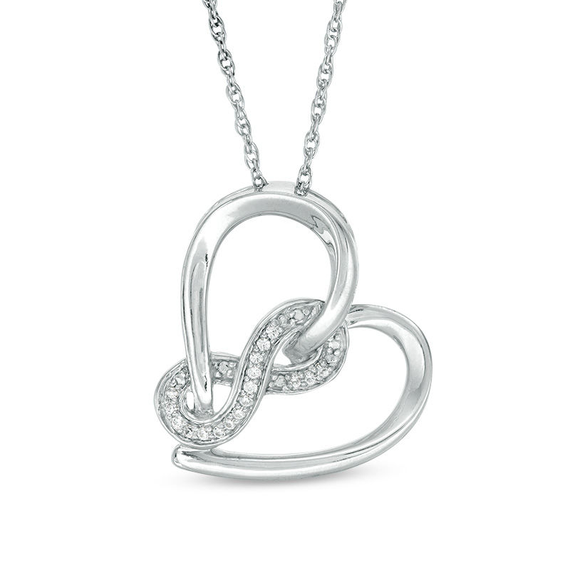 0.04 CT. T.W. Diamond Infinity Wrapped Tilted Heart Pendant in Sterling Silver|Peoples Jewellers