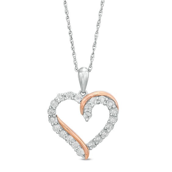 0.085 CT. T.W. Diamond Overlay Heart Pendant in Sterling Silver and 10K Rose Gold