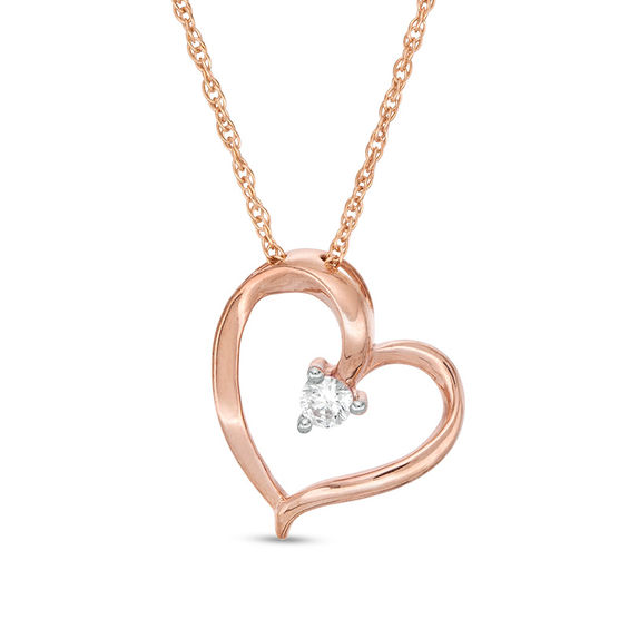 0.065 CT. T.W. Diamond Solitaire Tilted Heart Pendant in 10K Rose Gold