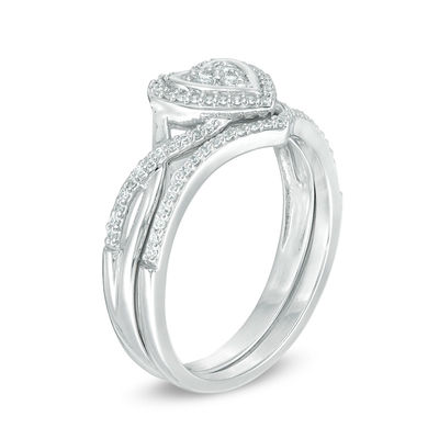 0.22 CT. T.W. Diamond Heart Frame Twist Bridal Set in 10K White Gold