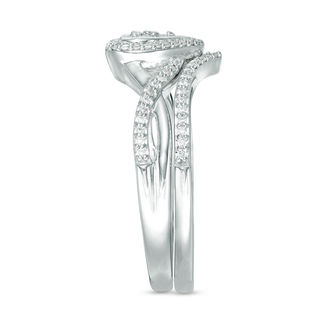 0.22 CT. T.W. Diamond Heart Frame Twist Bridal Set in 10K White Gold