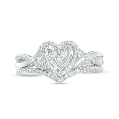 0.22 CT. T.W. Diamond Heart Frame Twist Bridal Set in 10K White Gold