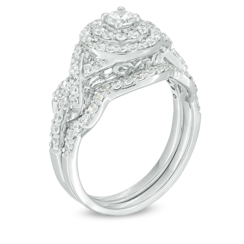 0.92 CT. T.W. Diamond Bypass Double Frame Twist Bridal Set in 10K White Gold|Peoples Jewellers