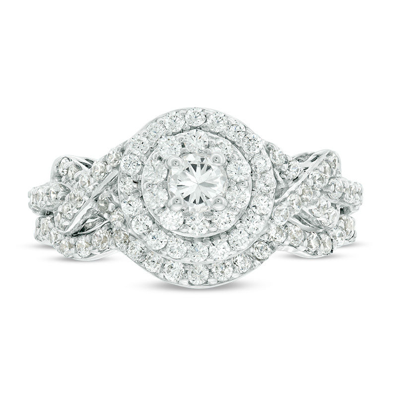 0.92 CT. T.W. Diamond Bypass Double Frame Twist Bridal Set in 10K White Gold|Peoples Jewellers